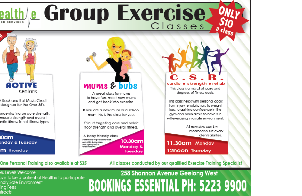$10 Exercise Classes !! - Health e Medical Centre